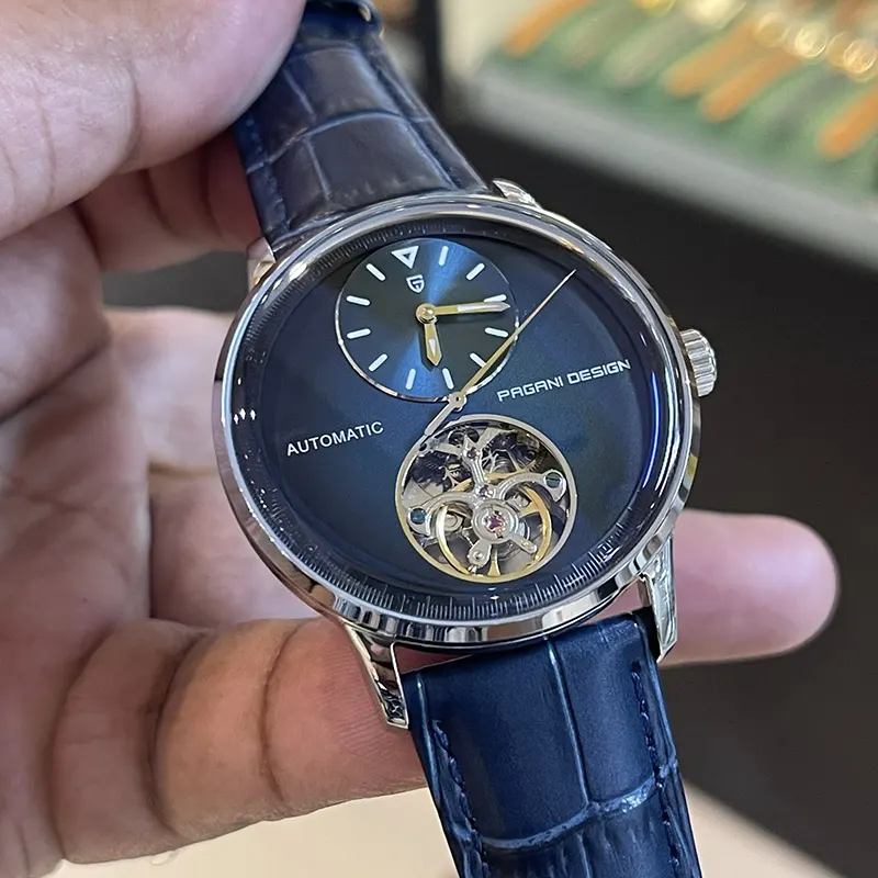 Pagani Design Blue Dial Tourbillon Leather Men's Watch- PD-1796